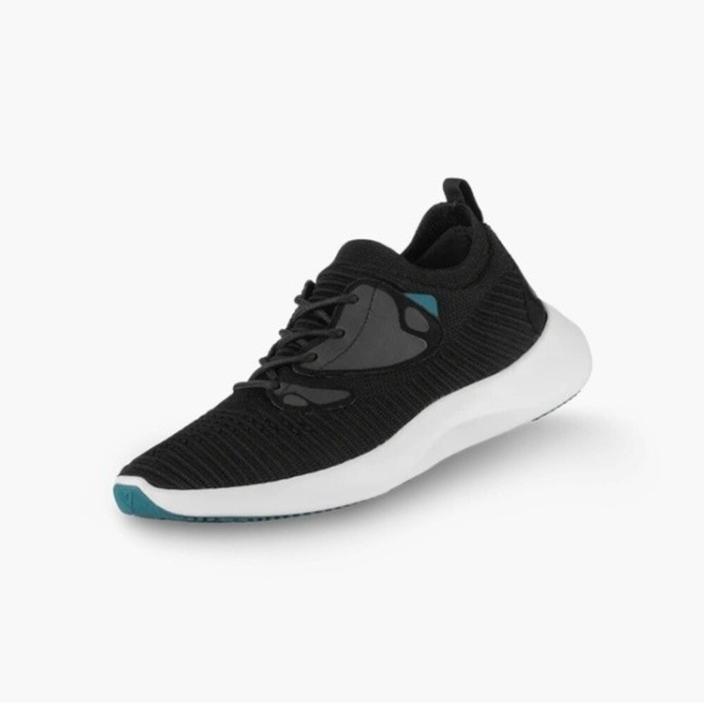 Vessi Black Knit Sneakers with Teal and White Sole